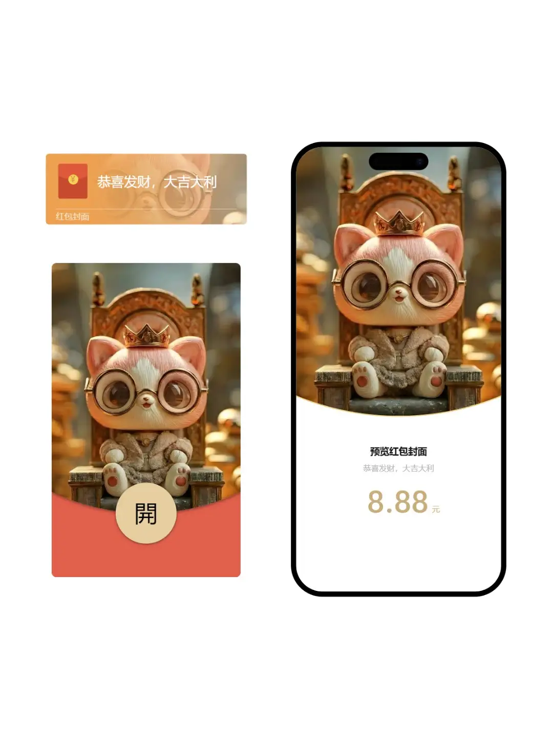 春节红包封面/壁纸利器：利用样机生成器创作“戴眼镜的猫”素材，发布小红书淘宝闲鱼卖虚拟资料变现