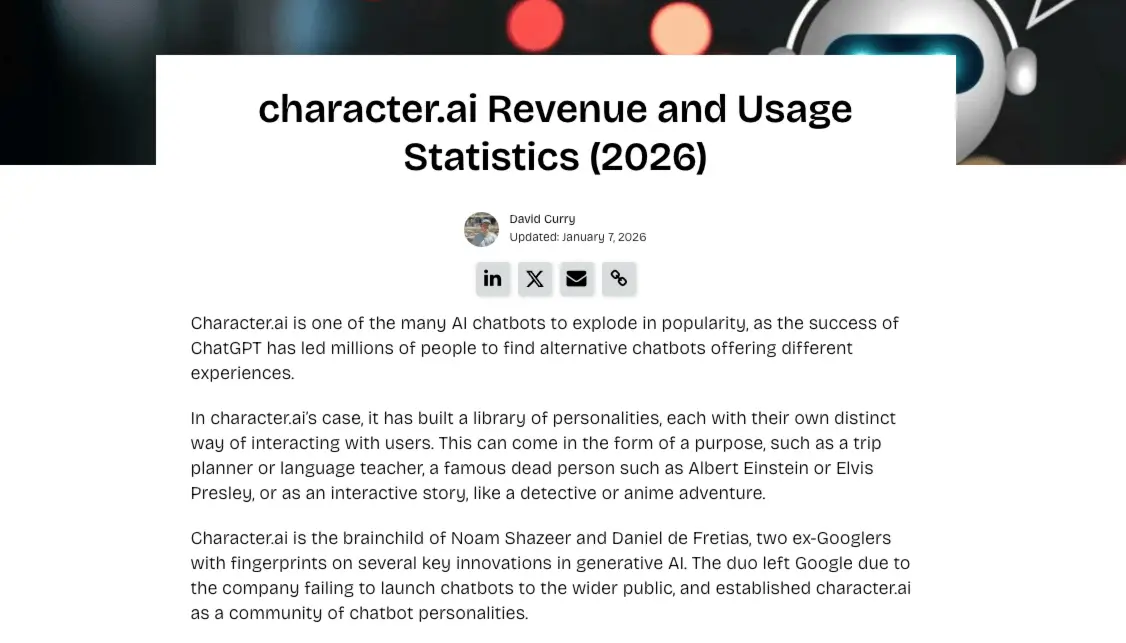 Character.AI：2000 万月活估值$ 10 亿的 AI 角色扮演平台数据报告