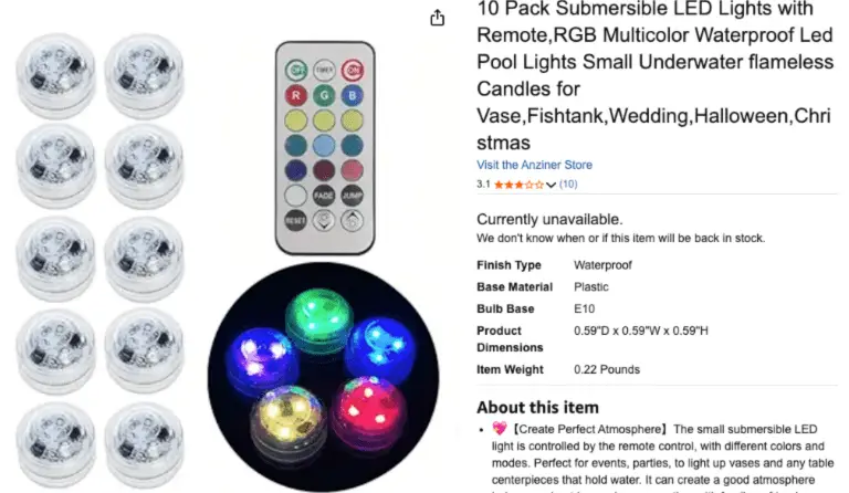 Amazon LED 防水蜡烛灯：10 包配件类 9.59 美金客单走量，餐桌花艺布置刚需