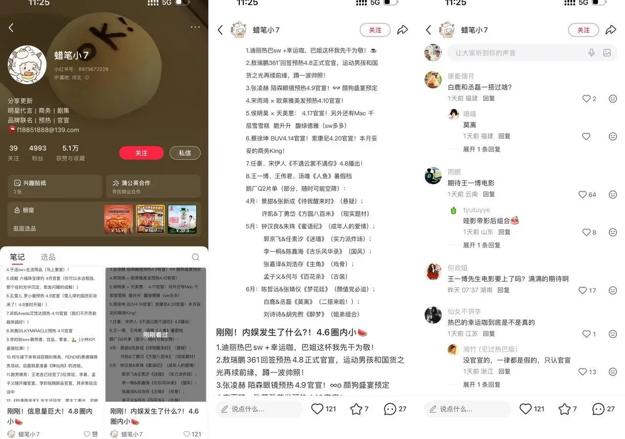 蜡笔小 7 4993 粉 5.1 万赞：小红书内娱速报资讯号，追星用户高互动接广告