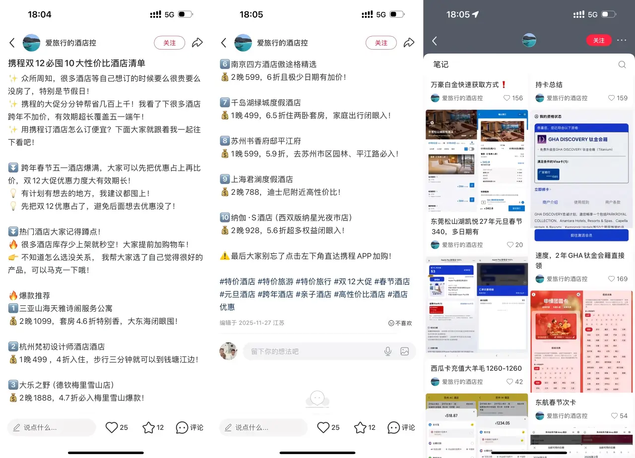 携程双 12 特价酒店：小红书清单爆款获百次收藏，推“4.6 折套房”赚携程分销佣金