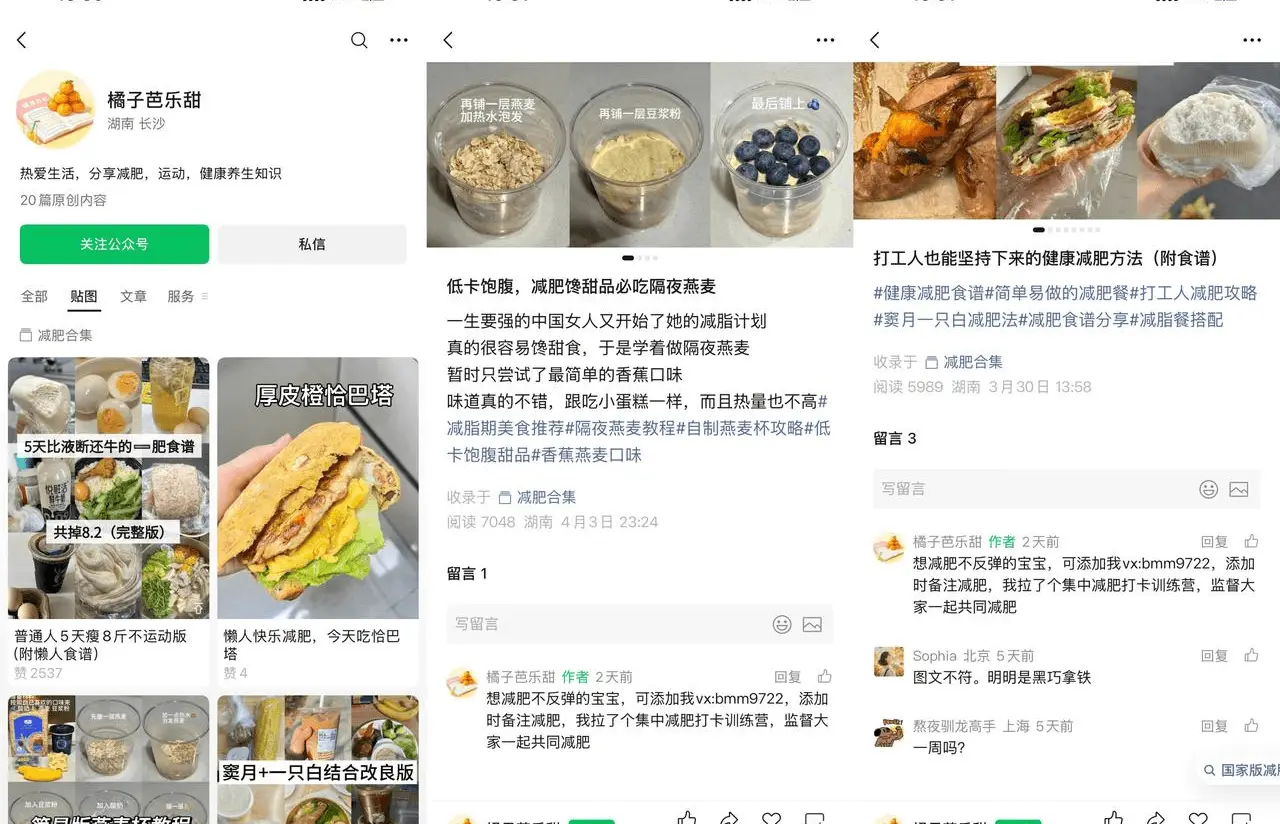 一个减脂便当贴图号：每天发热量配方加食材图，收藏量积累后引流公众号变现